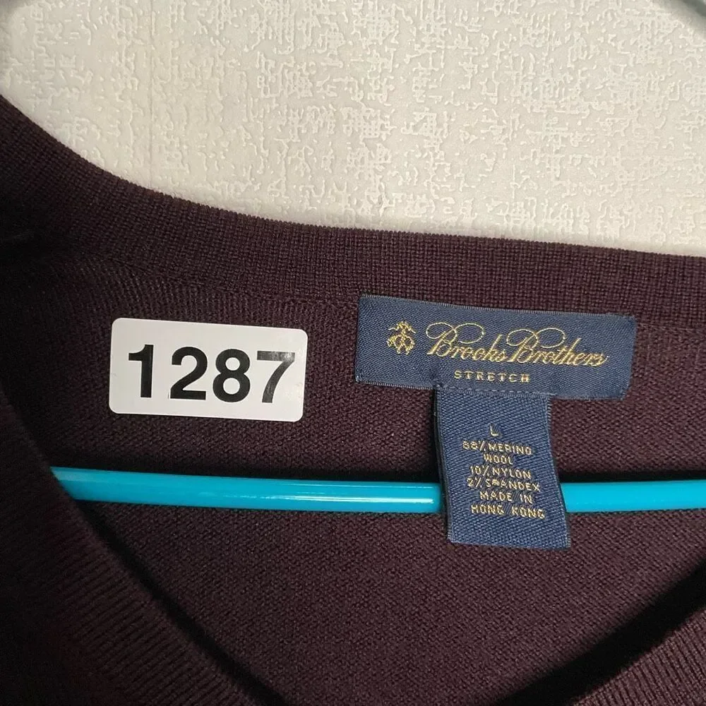 Brooks Brothers Large Men’s Pullover V-Neck Pecan/Chestnut Brown Wool Sweater L‎